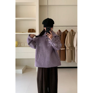 反季大促【hi 欧尼】韩系早秋双面羊毛卫衣女短款海军领小个外套