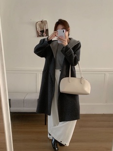 烟灰色双面羊绒大衣女中长款2025秋冬新款韩版宽松高档羊毛呢外套