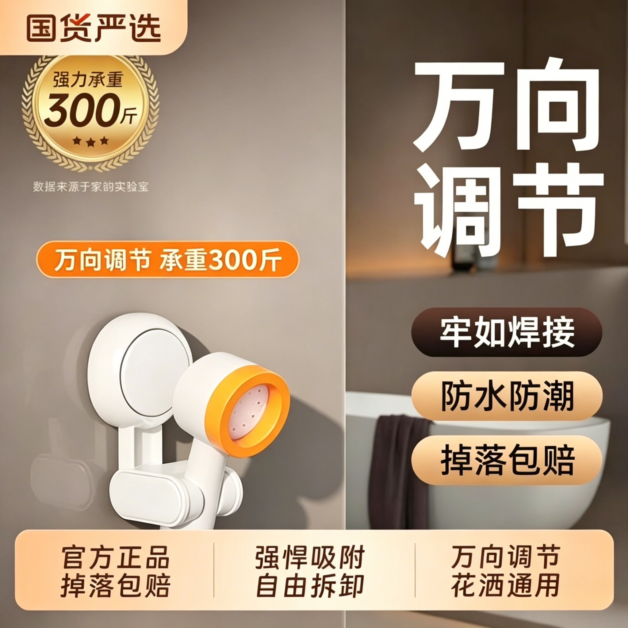 帮妈咪花洒淋浴支架喷头吸盘洗澡浴霸浴室固定器神器免打孔粘贴式