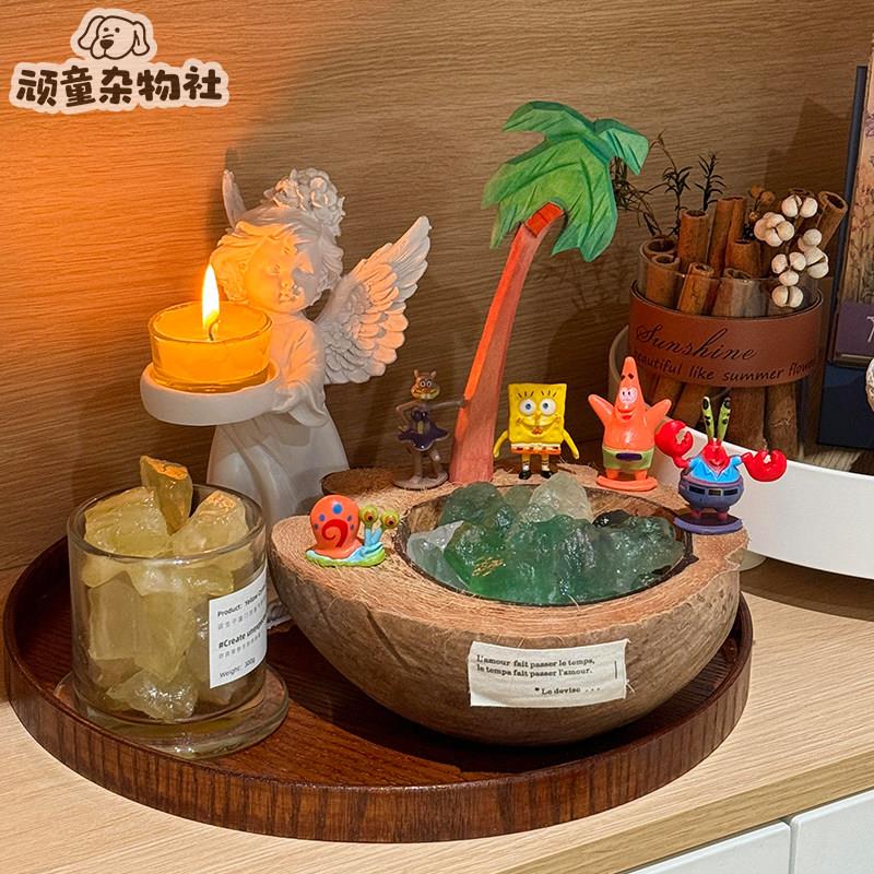 椰子树无火香薰白茶香气扩香石晶体装饰卡通造型桌面摆件乔迁之喜