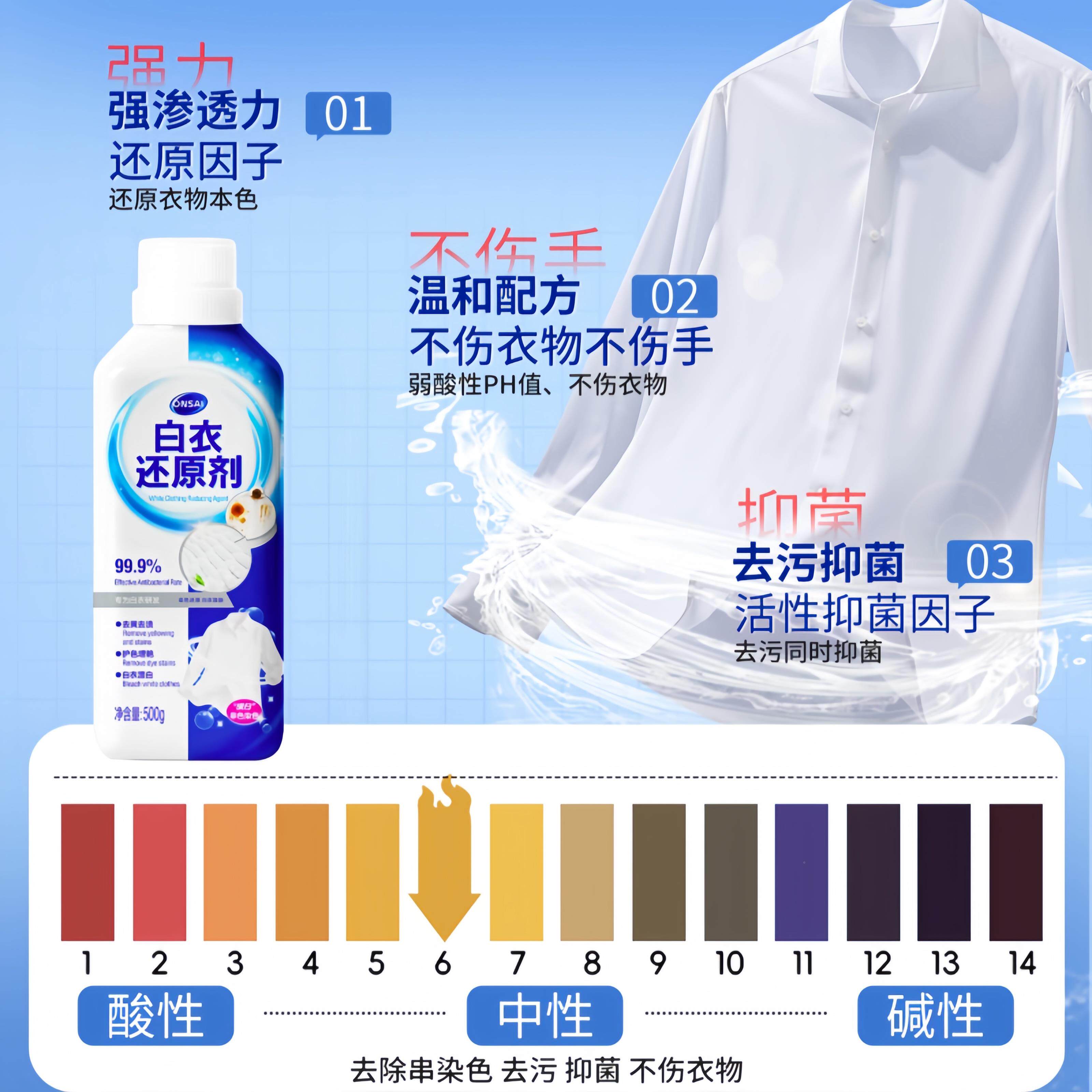 进口D04衣服染色复还原白色衣物修串色彩本色去除剂去污日渍漂白