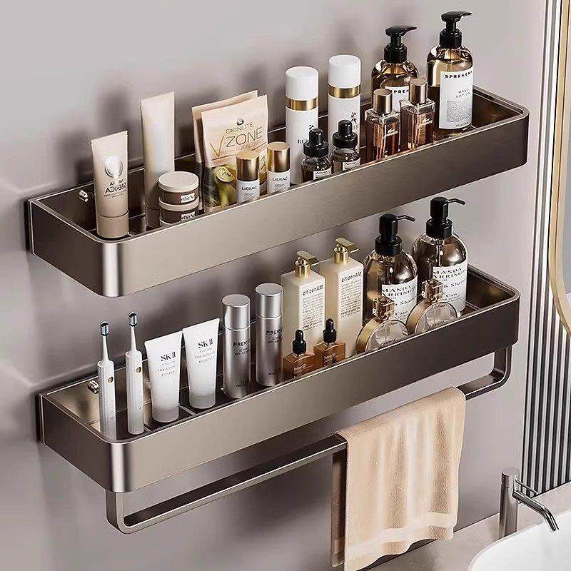 日本枪灰浴室置物架免打孔壁挂浴室太空铝防腐防水家庭用具收纳层