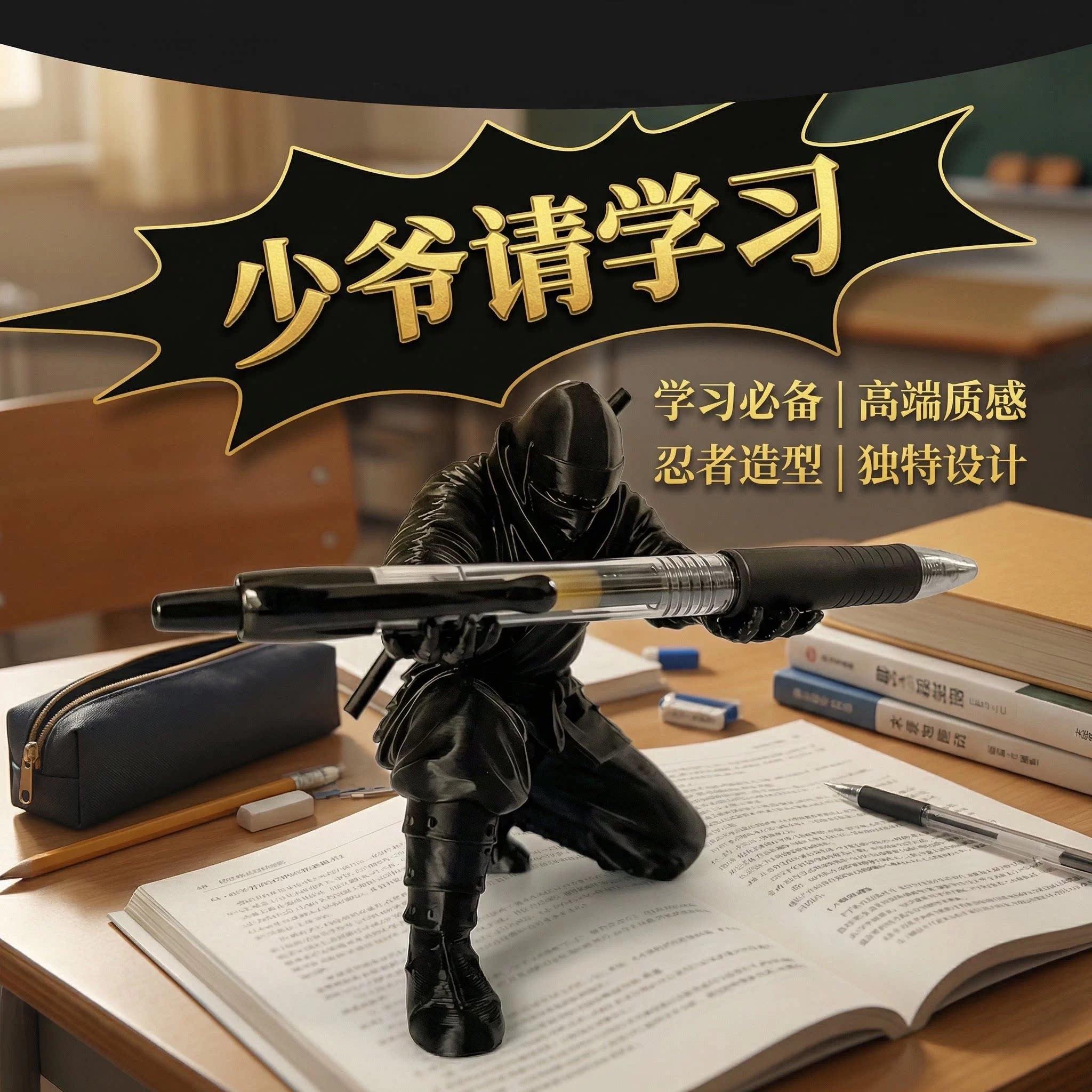 少主请学习持奉笔侍卫人形笔架摆件忍者手办玩具创意玩具搞笑生图片
