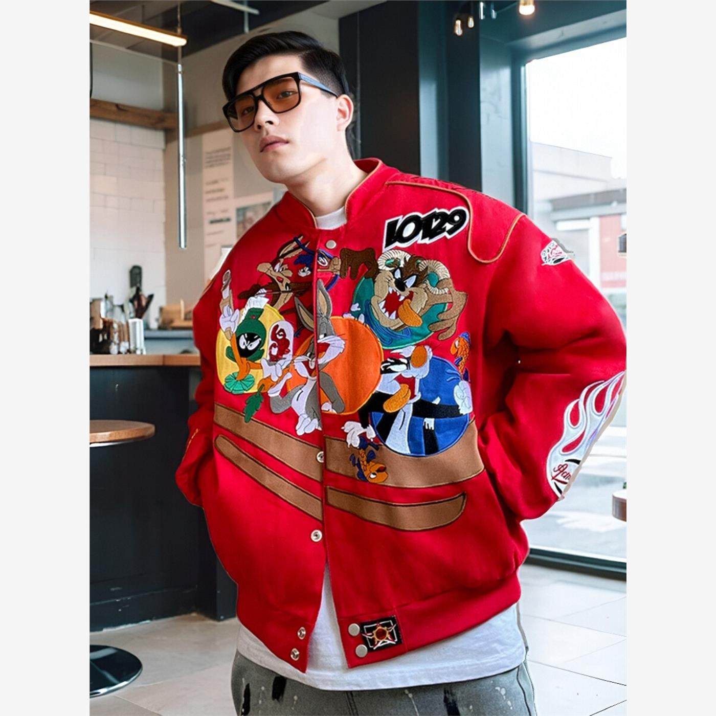 卡通刺绣机车棒球服夹克