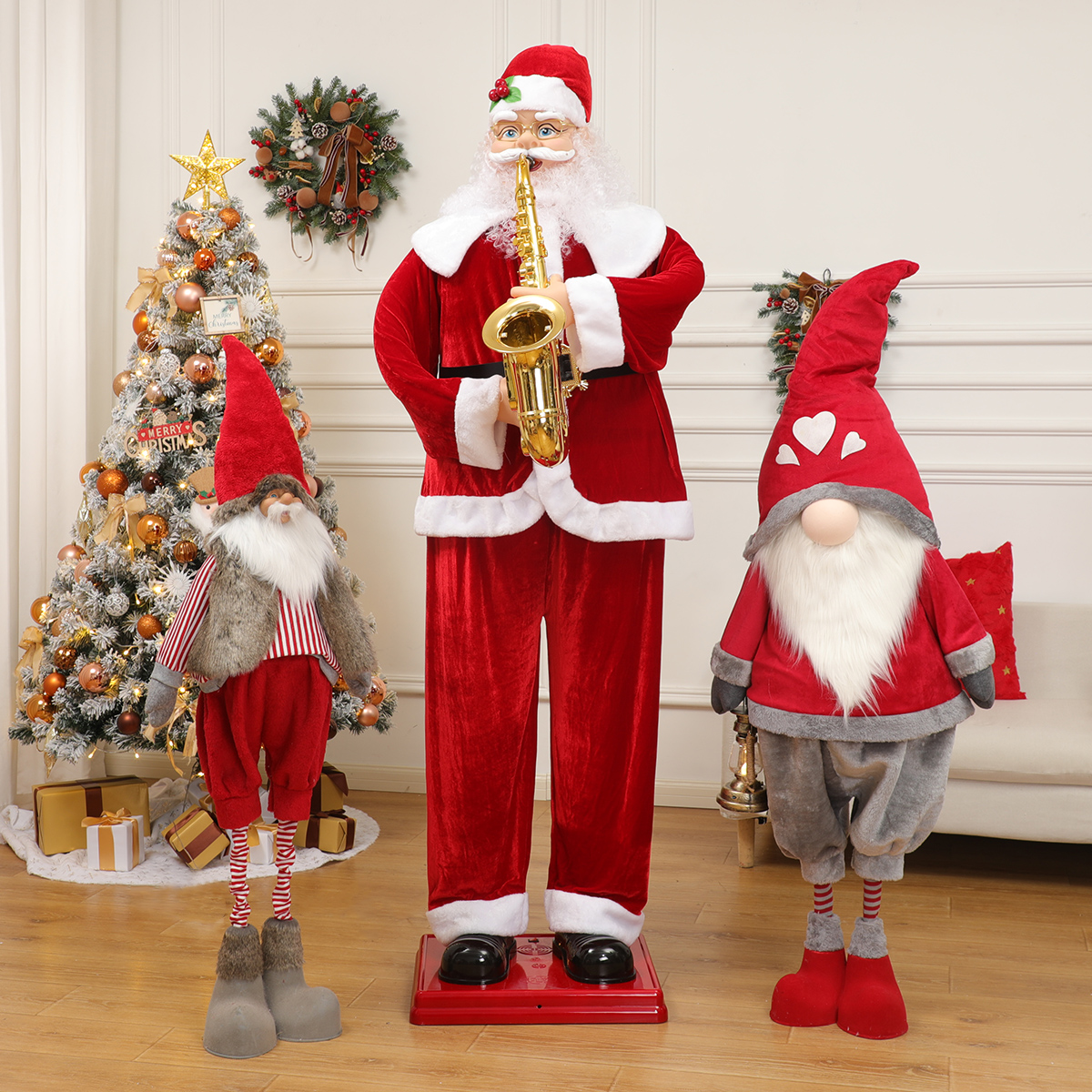 圣诞老人圣诞节装饰品会吹萨克斯跳舞老人酒店商场连锁店门口摆件