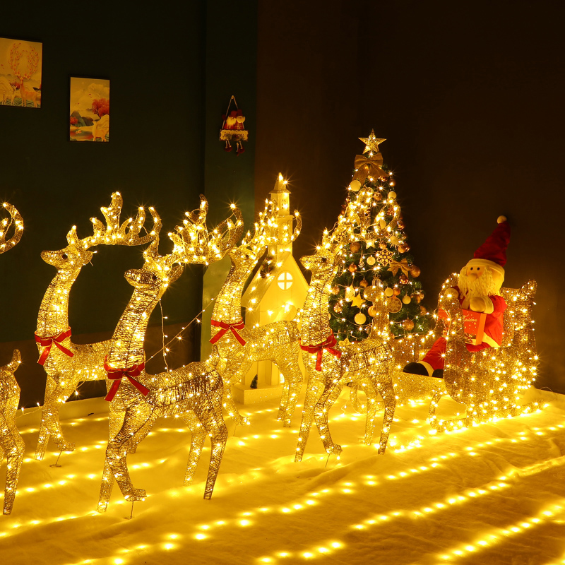 圣诞鹿拉车发光铁艺鹿麋鹿雪橇车