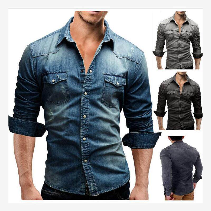 Men autumn long sleeve cowboy shirt man casual jeans blouse