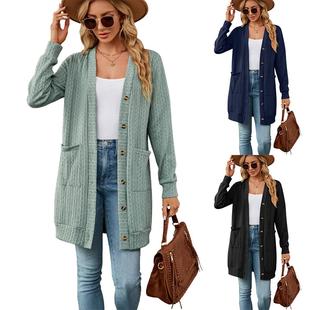 Winter Pocket Buttoned Loose Long Sleeve Cardigan for Women