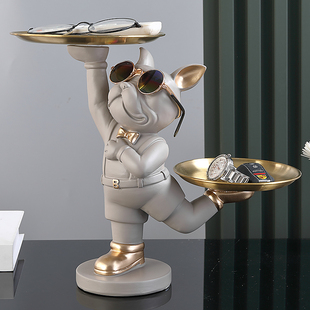 狗狗进门口玄关钥匙收纳摆件托 托盘家用客厅鞋柜桌面轻奢创意装