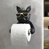免打孔狗摆件创意法斗犬网红浴室卫生间挂壁式 纸巾盒厕所卷纸筒器