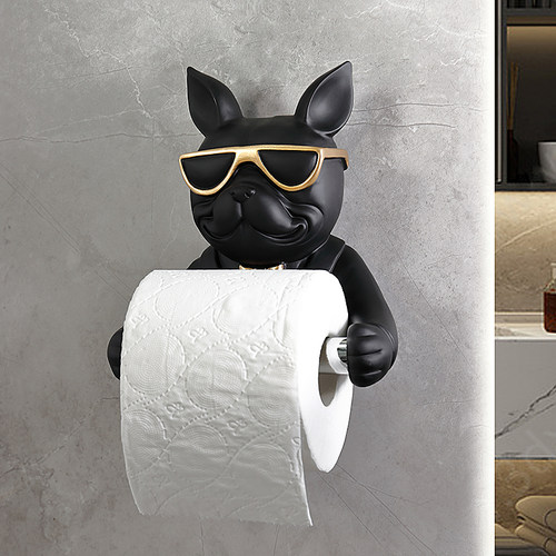 免打孔狗摆件创意法斗犬网红浴室卫生间挂壁式纸巾盒厕所卷纸筒器