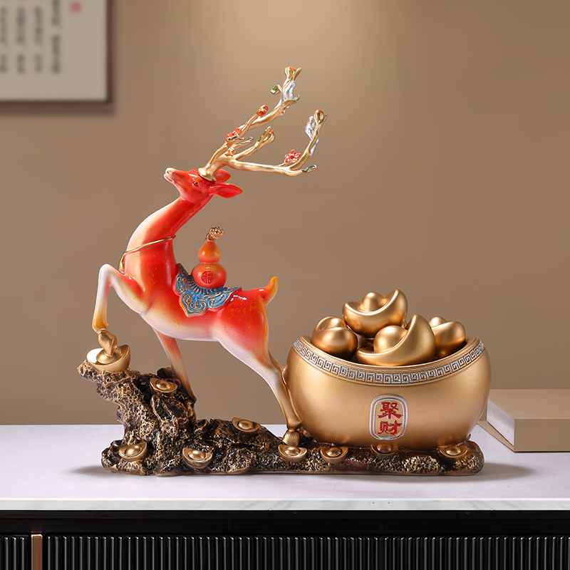 沛纳丽新中式一路发财元宝鹿摆件