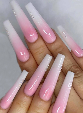 24pcs/Set Detachable Long Coffin Fake Nails European Rainbow