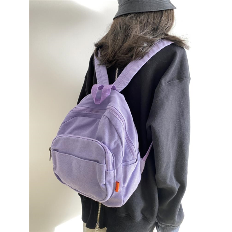 日系帆布小背包女原宿纯色小号双肩包韩版大学生潮流百搭旅游小包