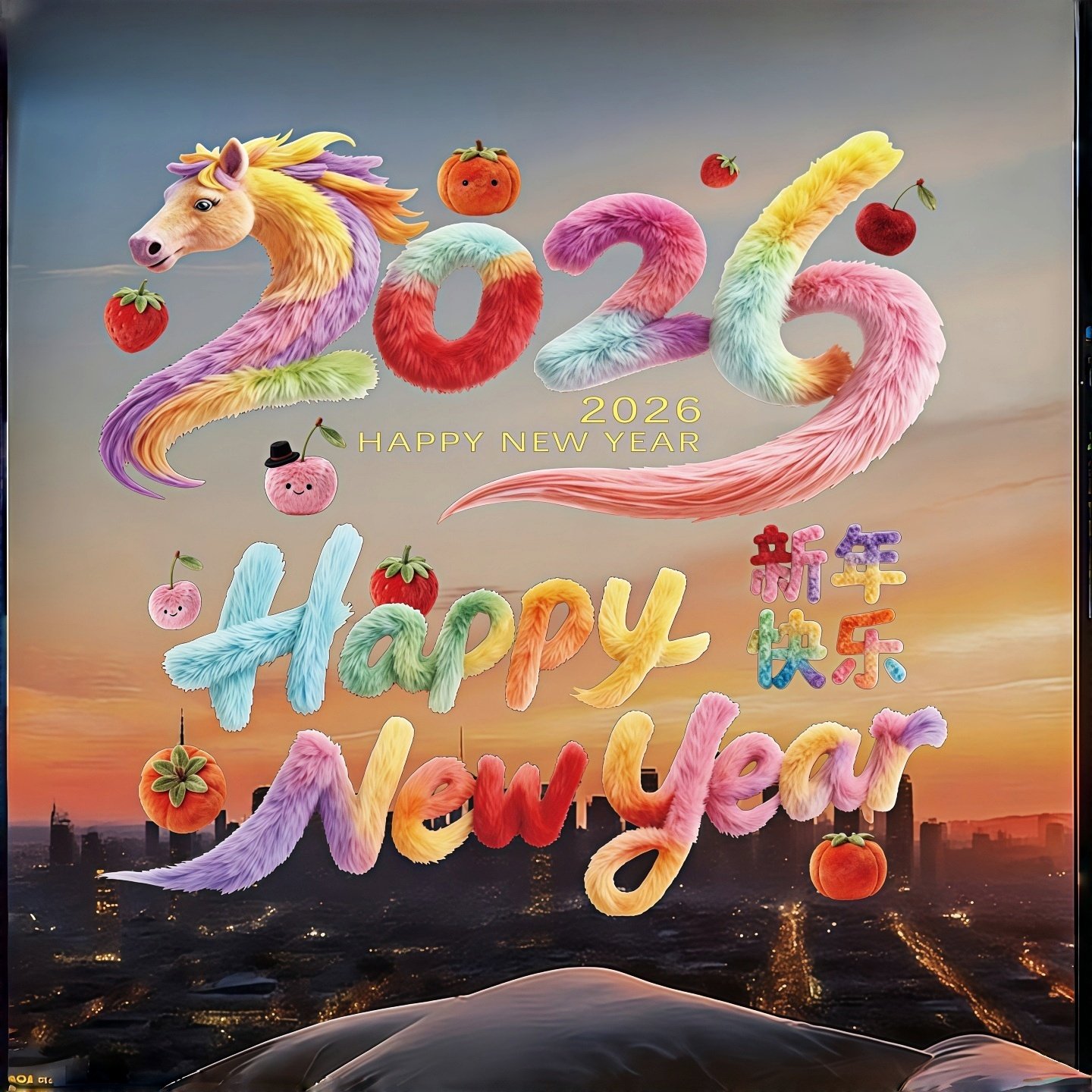 马年仿毛绒静电窗花贴2026新款