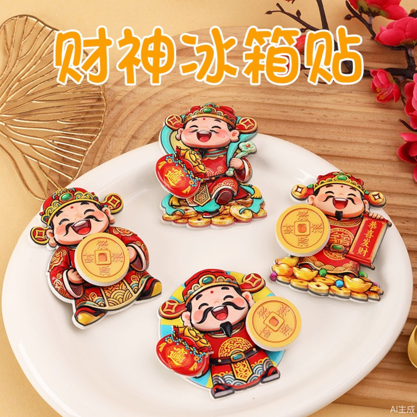 双旋转财神磁吸冰箱贴卡通贴招财进宝摇摆财神爷2026新年创意摆饰,家居饰品,冰箱贴,淘宝优惠券,粉丝福利购,淘宝优惠卷