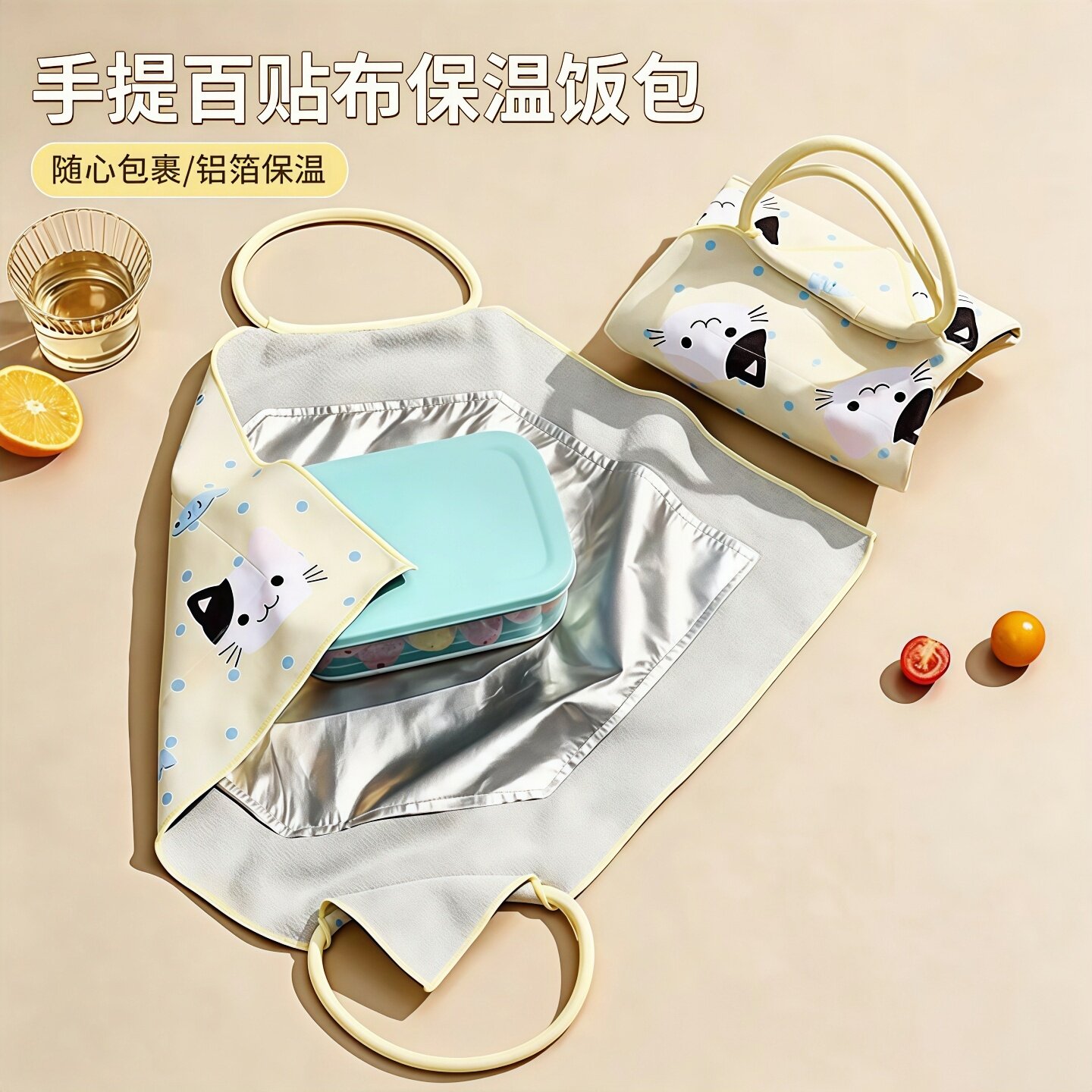 手提保温饭袋百贴布自粘布饮料便当饭盒收纳包餐包学生带饭保温袋