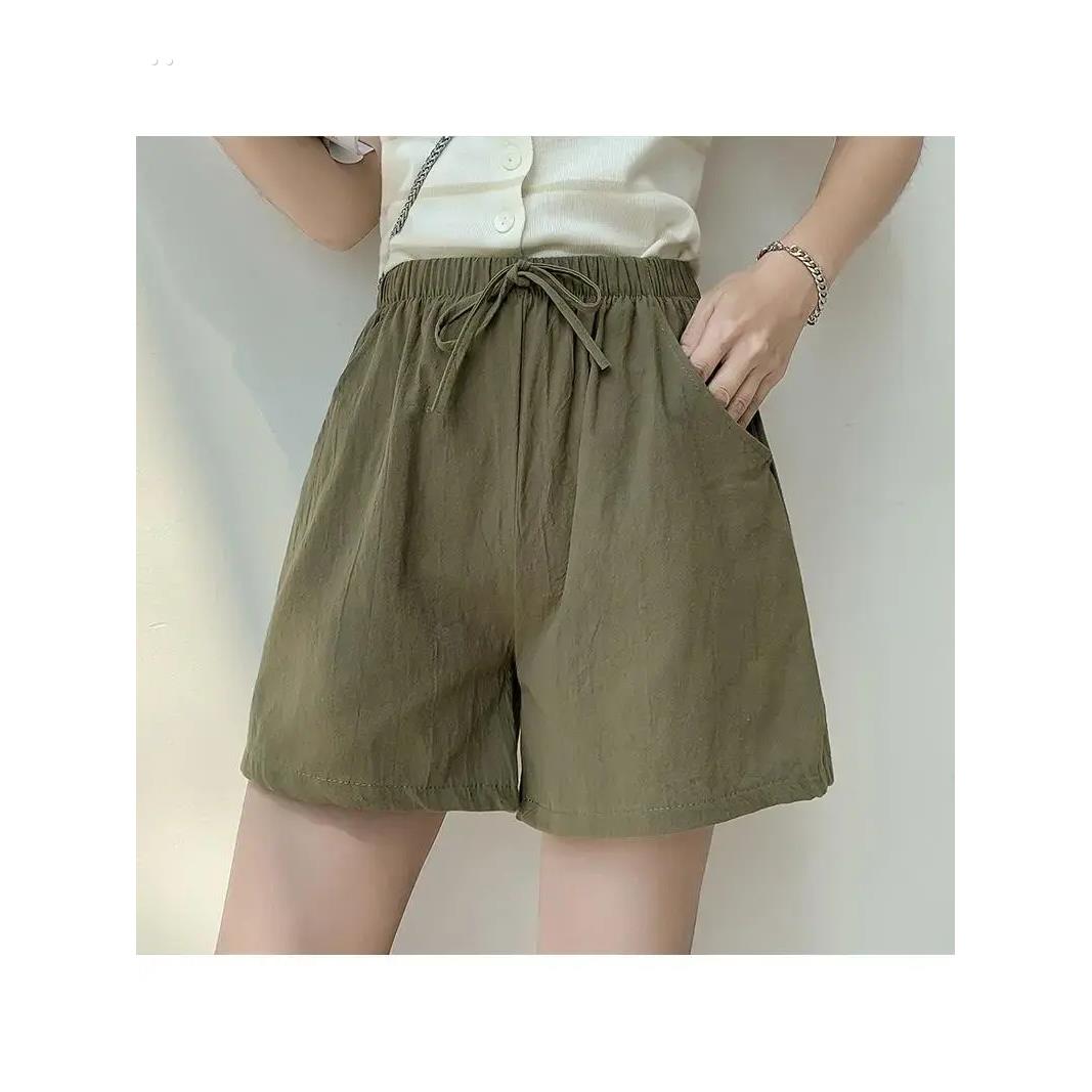 短裤女夏宽松阔腿裤高腰显瘦松紧腰休闲外穿2025新款简约百搭女裤