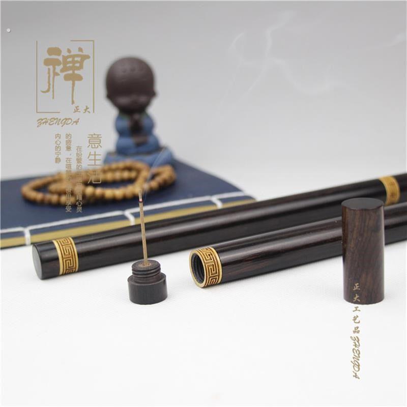 创意黑檀木镶黄杨木雕刻回纹长款拔口线香筒 木质香 卧香盒
