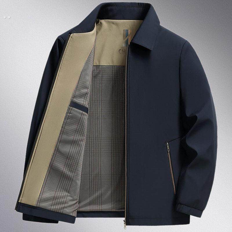 春秋新款中年男士外套翻领夹克衫薄款中老年人上衣服爸爸茄克外套