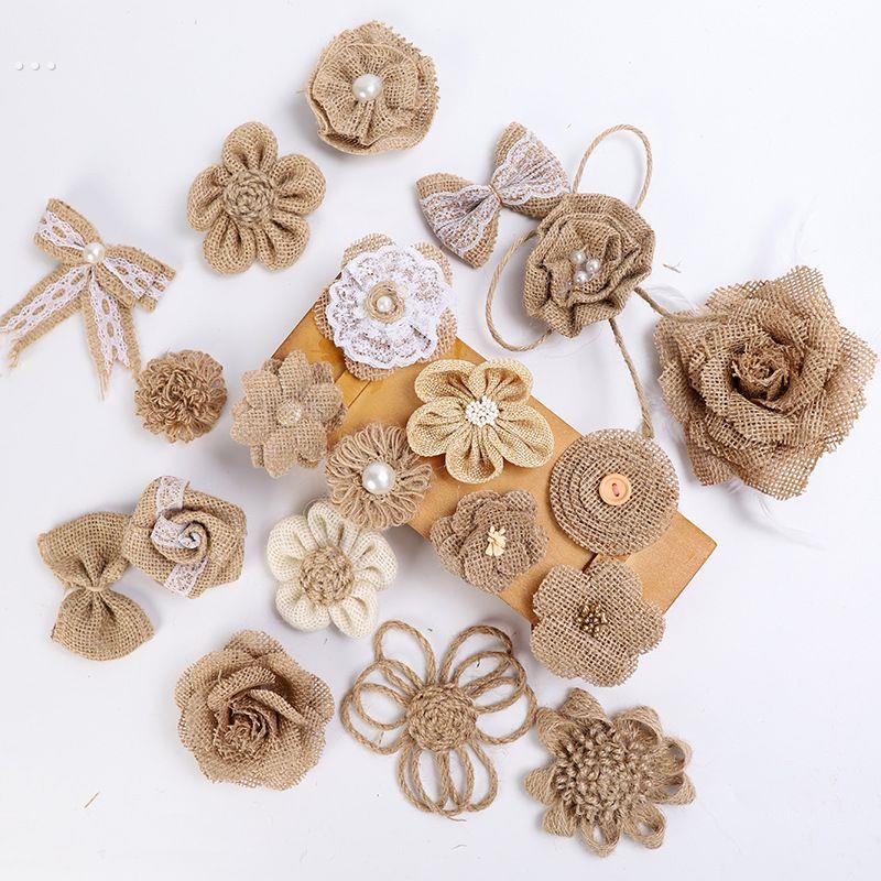 手工制作装饰品自己做幼儿园麻绳小花朵手工diy麻布花环创布置蝴