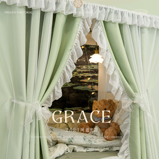 细嗅蔷薇ins风宿舍遮光床帘u型轨道上铺大学生寝室下铺遮挡窗帘布