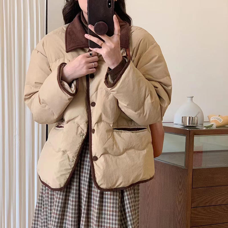 新款 2025秋冬羽绒服女短款韩版灯芯绒领保暖气质小外套潮50%