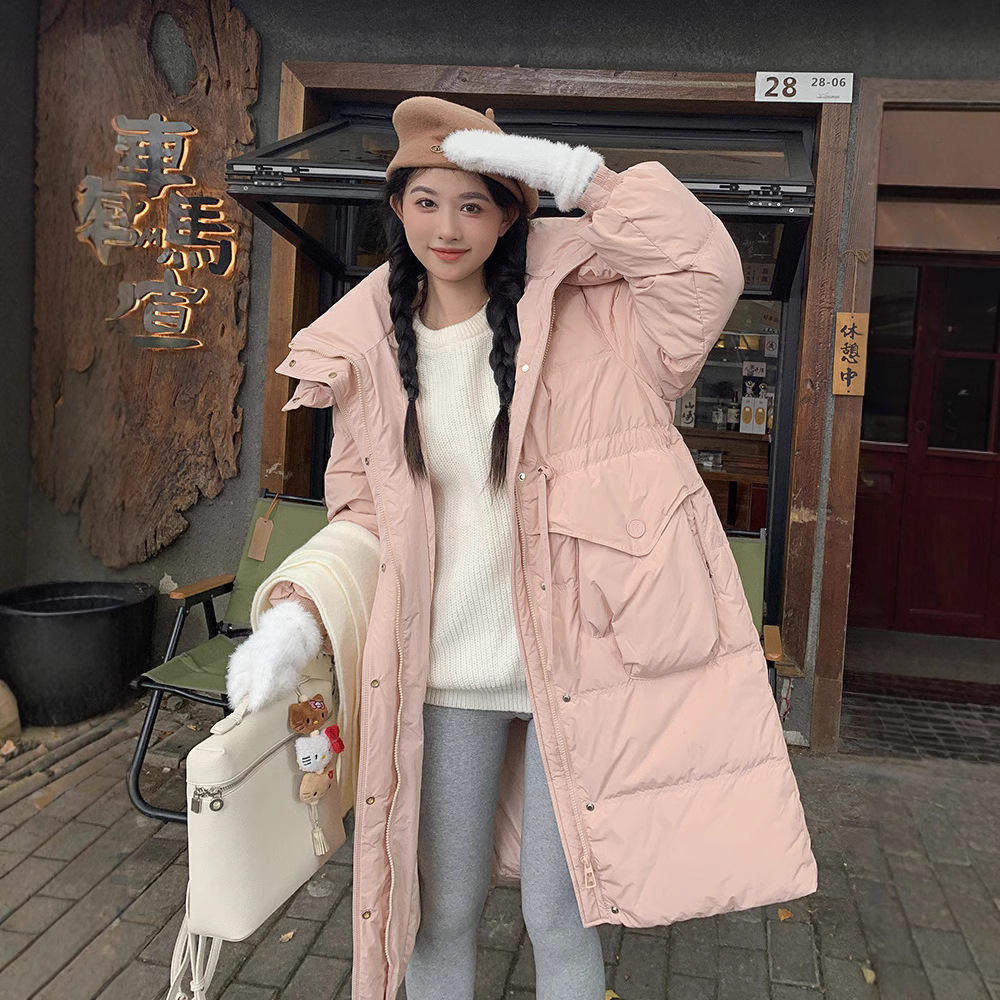新款韩版2025羽绒服女中长款连帽加厚收腰显瘦保暖百搭冬季外套潮