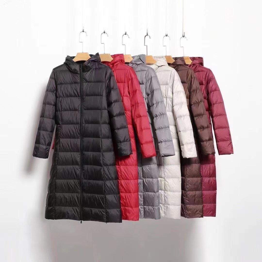 新款秋冬羽绒服女轻薄中长款过膝修身时尚百搭连帽厂家直销潮