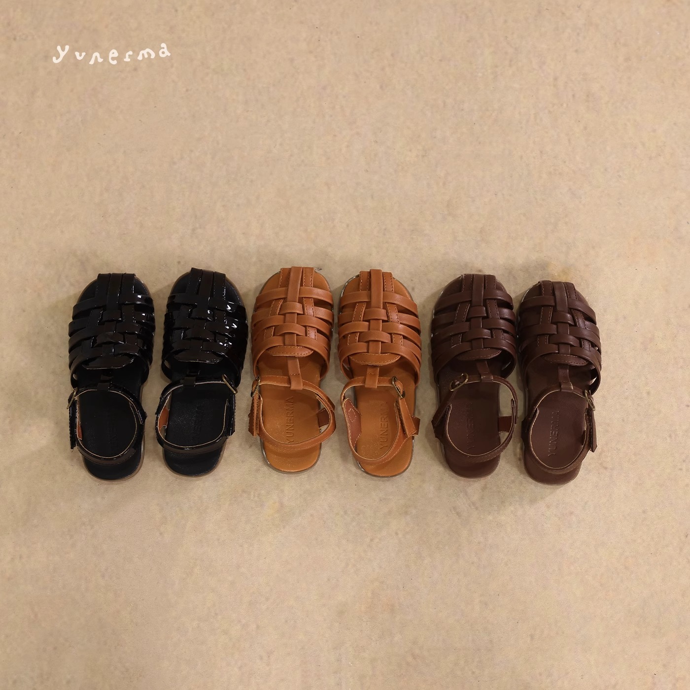 官网同款儿童包头编织罗马凉鞋