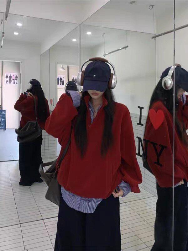 新年战袍立领加绒红色套头卫衣