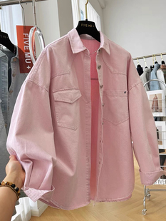 高级感韩系彩色做旧牛仔衬衫女2025早春超好看显瘦松弛感休闲上衣