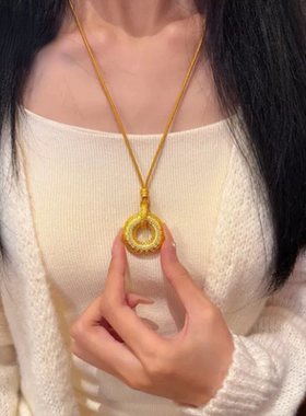 钻编绳金店纹古钱链同款扣如意中式点吊平安花丝沙金毛衣新坠