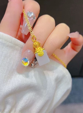 抖音爆款国风醒狮福字印章吊坠项链女新中式国潮风古法鎏金醒狮