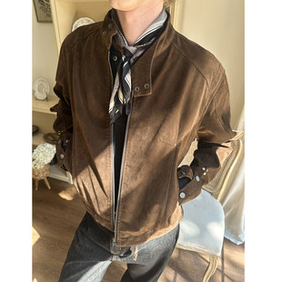 EME摩登年代美拉德咖色哈灵顿夹克男女春季美式复古情侣麂皮外套