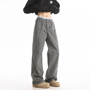 美式复古伐木工装裤子男高街潮牌设计感宽松休闲 直筒长裤