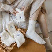 珊瑚绒袜子女款 秋冬季 加绒加厚保暖澳绒中筒袜可爱蝴蝶结睡眠长袜