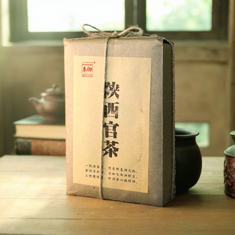 五年陈料陕西特产官茶泾阳茯茶金花茯砖黑茶手工茶500g西安茯茶