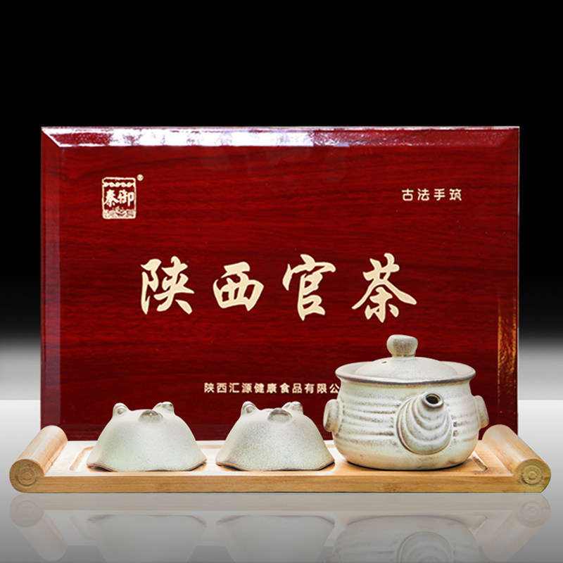 泾阳茯茶陕西官茶黑茶茯砖茶秦御金花茯砖茶900g红木盒装陕西特产