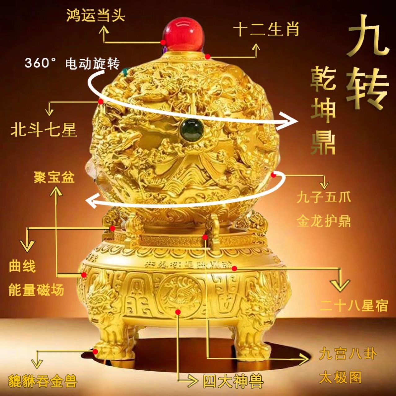 九转乾坤鼎招财聚宝盆摆件