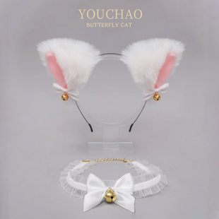 毛绒猫耳头饰****兽耳狐狸耳朵发箍女款 发卡白色猫娘cos 2025新款