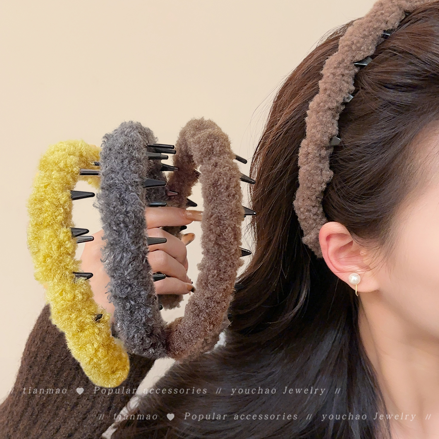 时髦毛绒高颅顶日常外戴发箍头饰