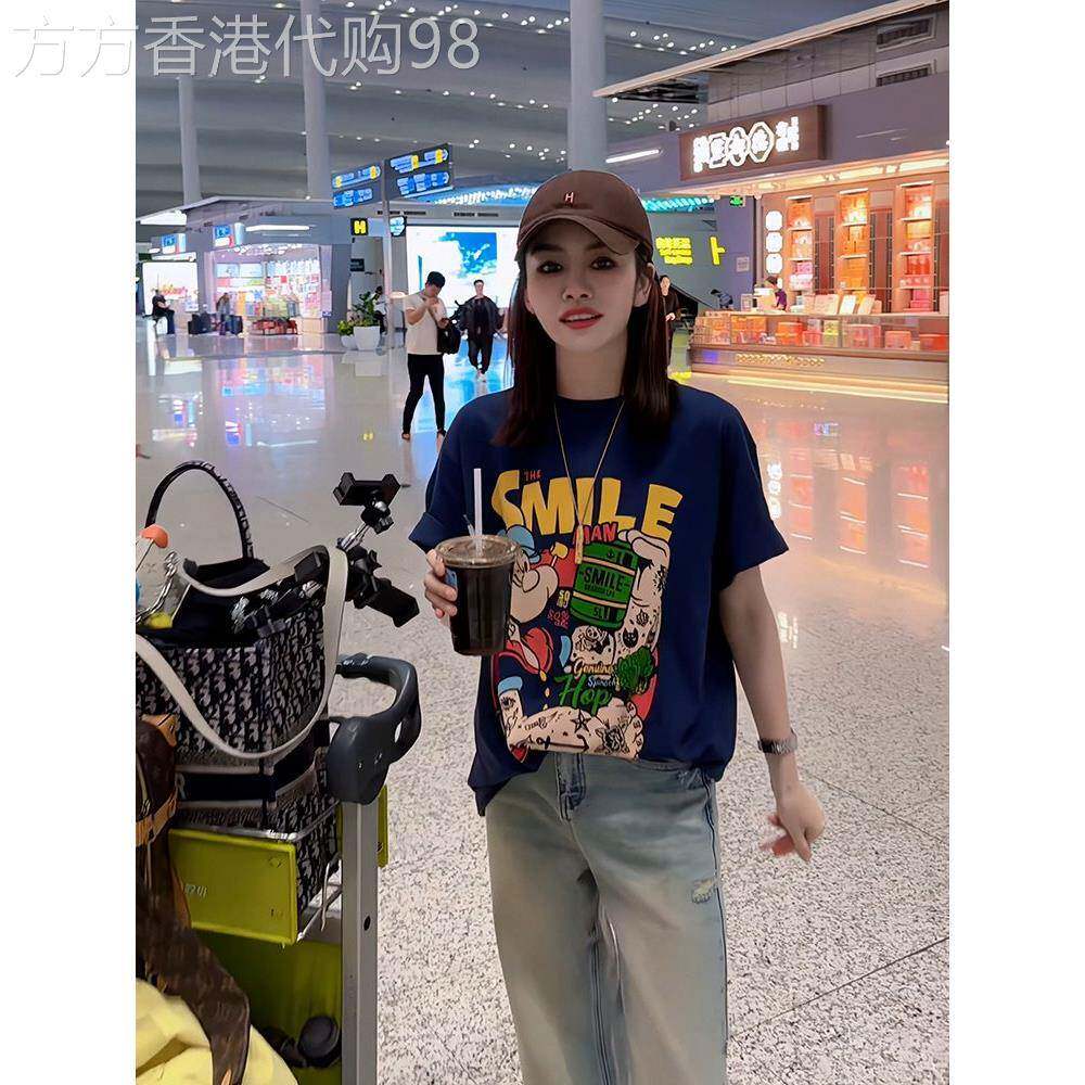 美式卡通印花短袖T恤女夏欧货宽松显瘦百搭短款上衣