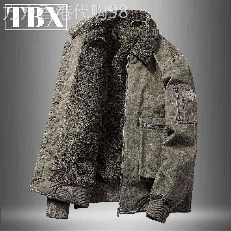 重磅羊羔绒外套男士秋冬季加绒加厚棉衣工装棉袄飞行夹克棉服男款