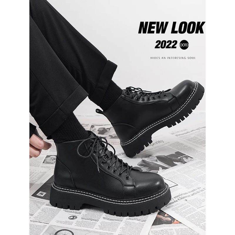 欧洲站马丁靴男款低帮英伦风覆古高帮皮鞋高级感黑色男生中帮靴子
