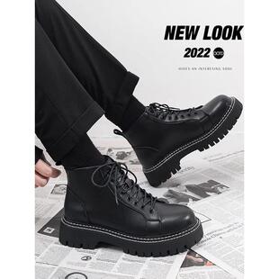 欧洲站马丁靴男款低帮英伦风覆古高帮皮鞋高级感黑色男生中帮靴子