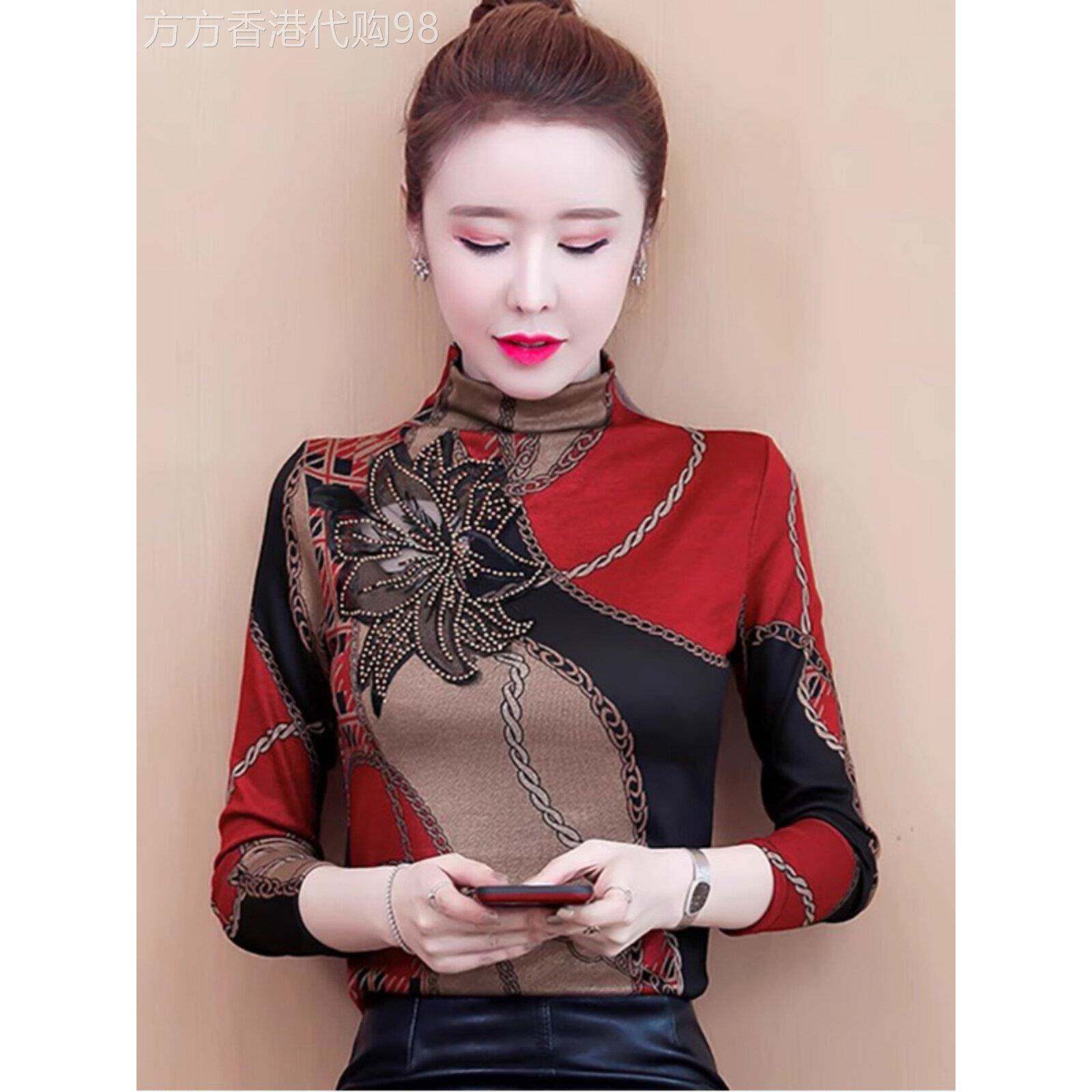 半高领打底衫女秋冬新款妈妈装洋气小衫加绒加厚保暖内搭长袖上衣