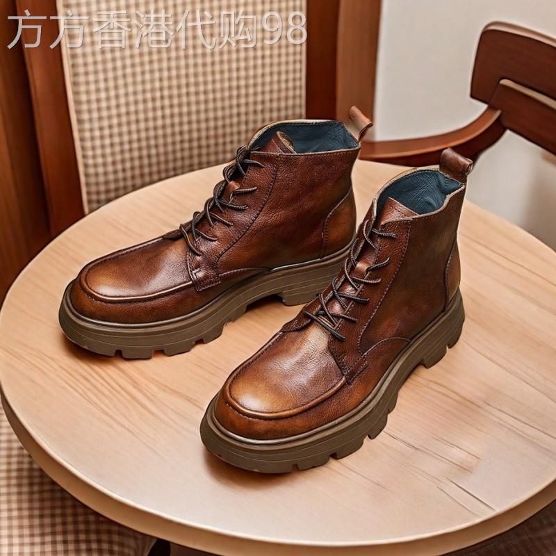 韩国专柜欧美复古厚底增高马丁靴机车工装靴大头皮鞋男户外作战靴
