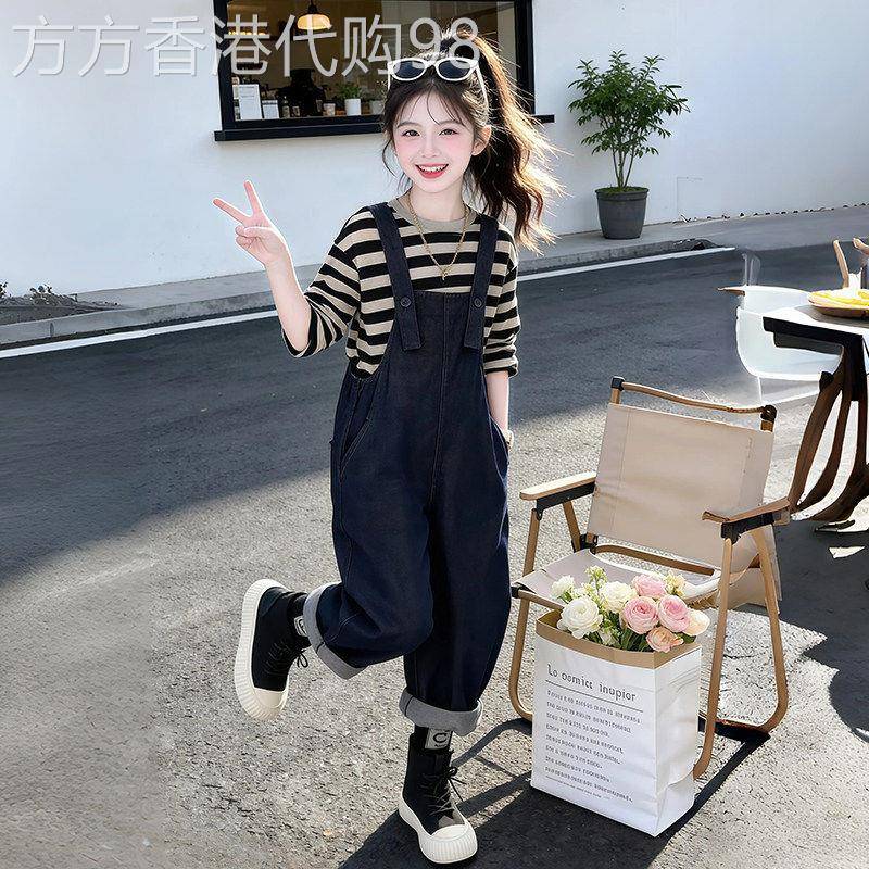 DGKP女童背带裤套装2026新款儿童洋气时髦中大童夏季宽松休闲裤子