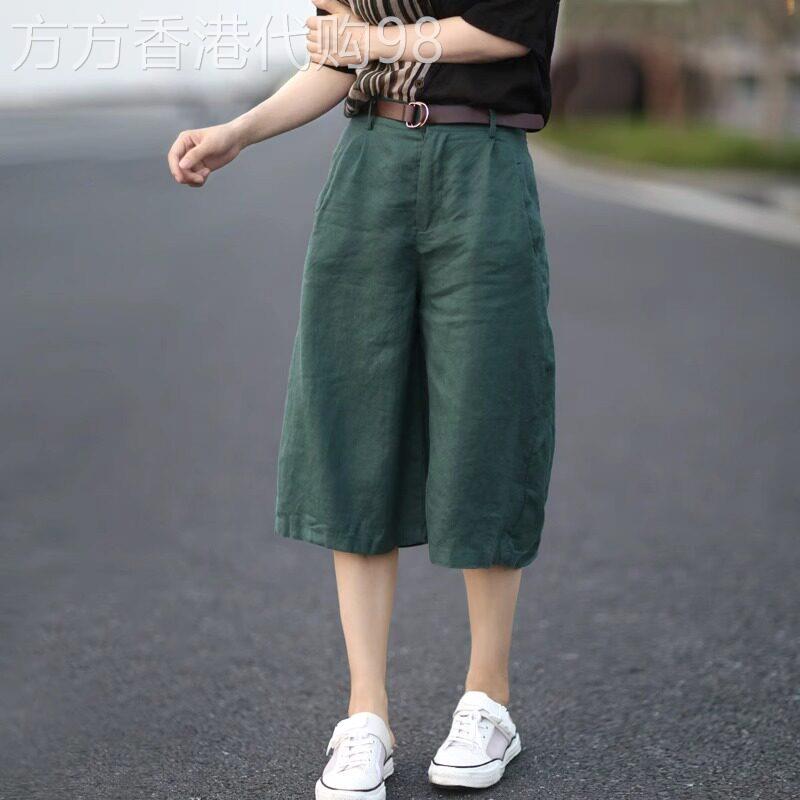 亚麻七分裤女2026夏季新款文艺宽松直筒阔腿裤时尚大码棉麻休闲裤